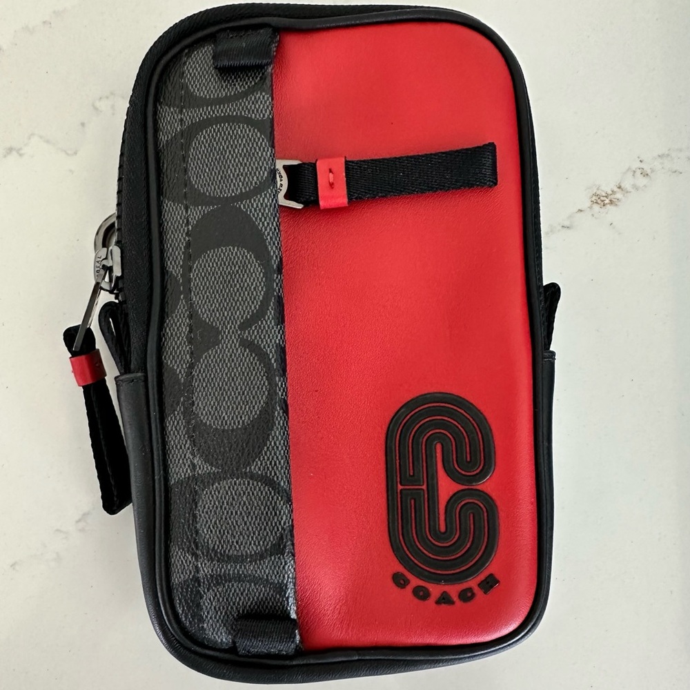 COACH SIGNATURE Leather/Canvas north/south hybrid pouch bag case.